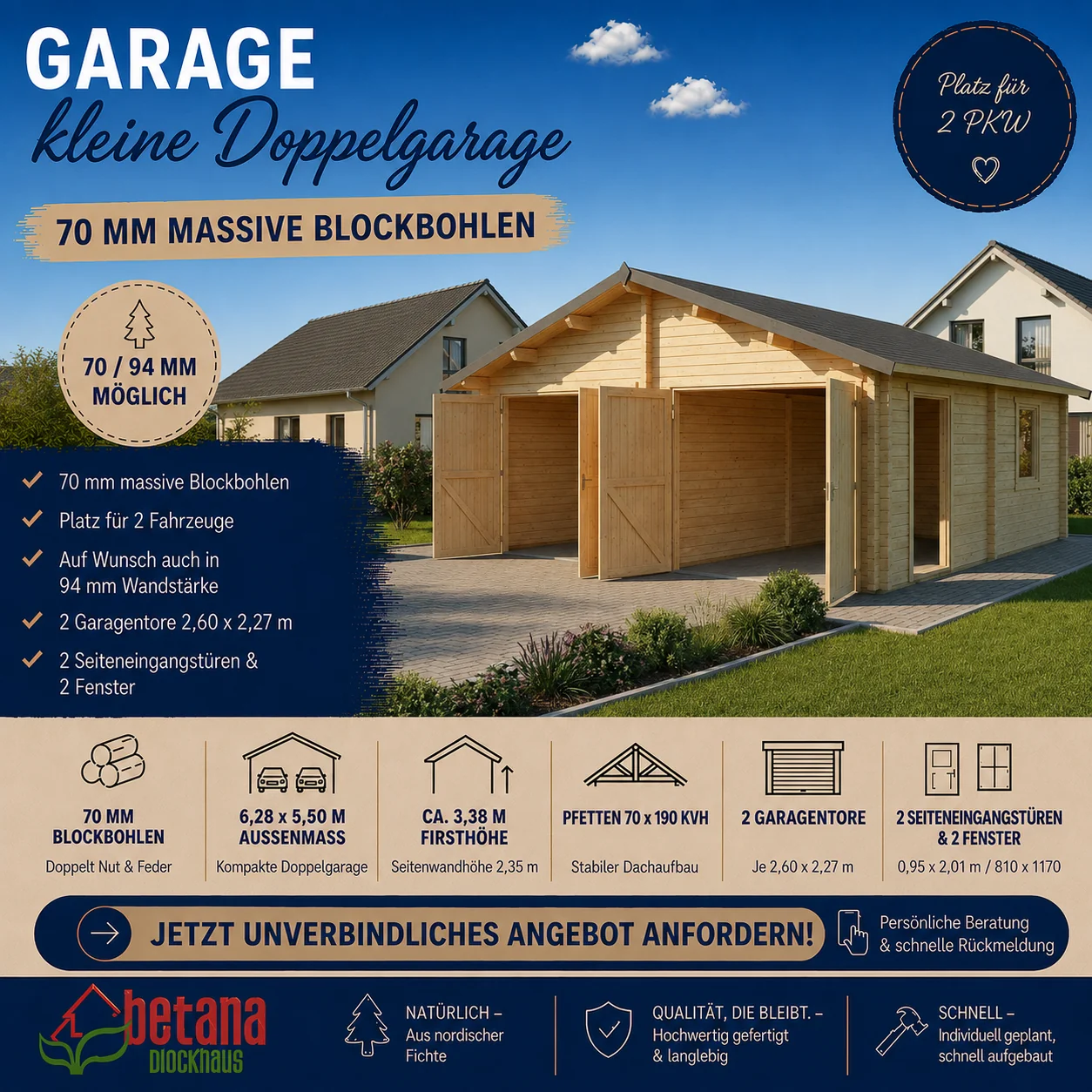 Kleine Doppelgarage aus Blockbohlen