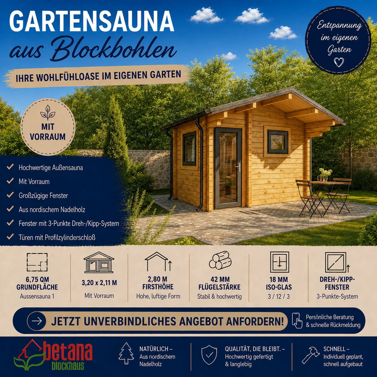 Gartensauna aus Blockbohlen