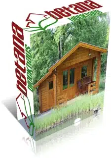 Eine Kiste mit einer kleinen Holzhütte, auch Gartenhäuser genannt, darauf.