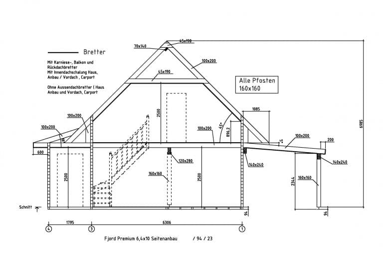 Betana Blockhaus - Ein Diagramm, das die Maße eines Hauses zeigt.